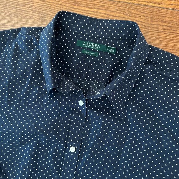 Lauren Ralph Lauren Casual Polka Dot Button Down Shirt 3/4 Sleeves Size 3X Plus - Picture 9 of 10